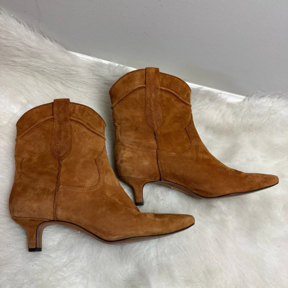 Sam Edelman Taryn Suede Pull On Western Point Squared Toe Kitten Heel Boots 8.5